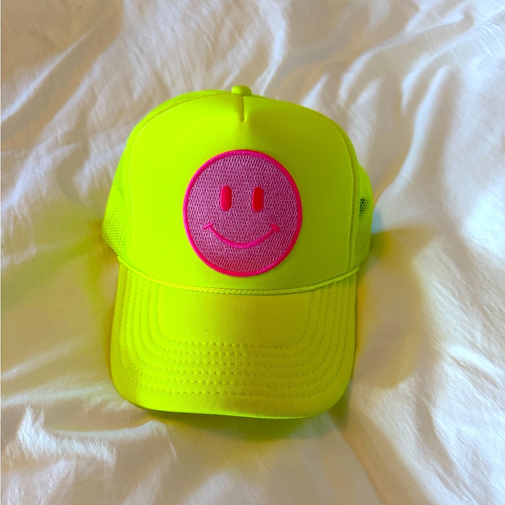 Neon Green Happy Face Trucker Hat